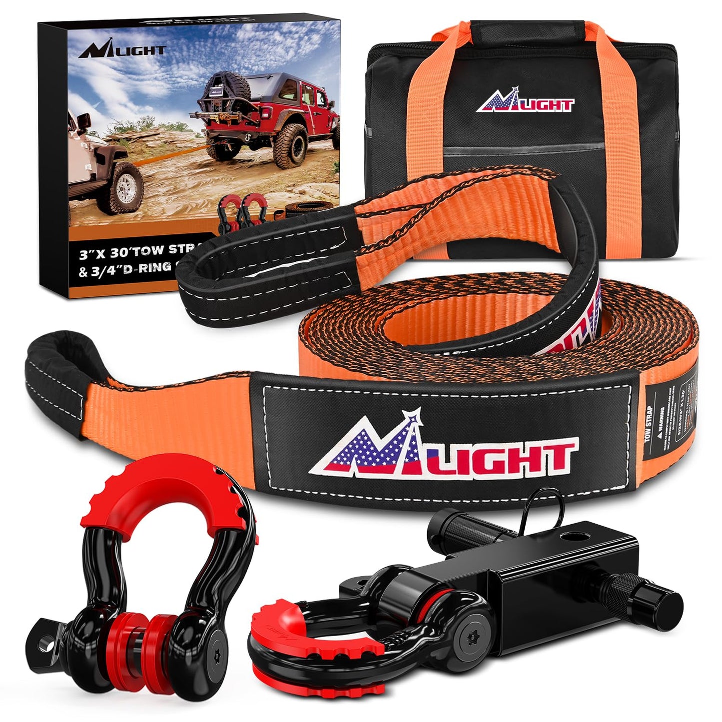 Nilight Anti-Theft Shackle Hitch Receiver 2Inch 45000 LBs Breaking Strength 3/4" Anti-Theft D Ring Shackle 5/8" Trailer Hitch Lock Pin Heavy Duty Solid Towing Kit for Trucks Off Road (Black)