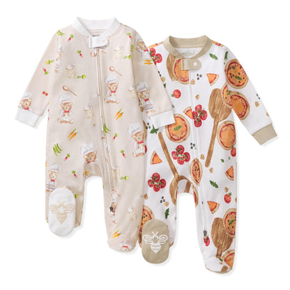 Burt's Bees Baby Boys Sleep and Play Pajamas, 100% Organic Cotton, One-piece PJs, Diagonal Zip Up Loose Fit Footie