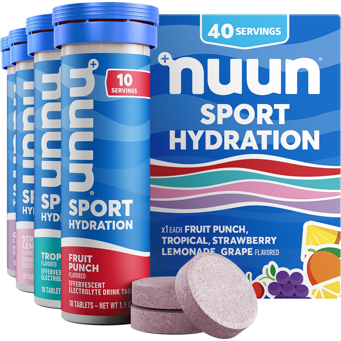 Nuun Sport Electrolyte Tablets with Magnesium, Calcium, Potassium, Chloride & Sodium, Gluten Free & Vegan, Mixed Flavors, 48 Pack (40 Servings Total)