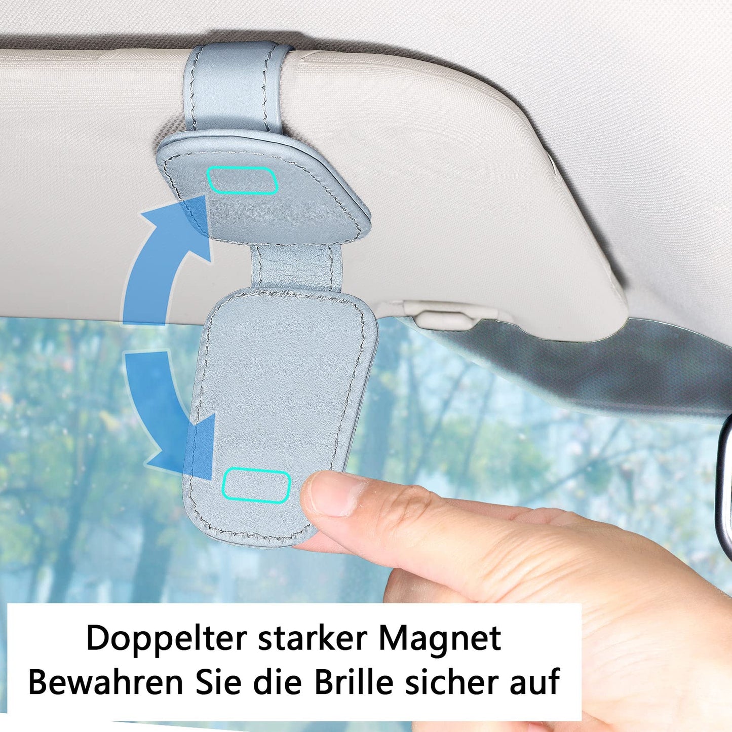 2 Packs Sunglasses Holder for Car Visor, Genuine Leather Car Sunglass Holder, Glasses Clip for Cars,Auto Interior Accessories Universal for SUV Pickup Truck (Black-(2 Pcs)