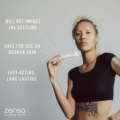 Zensa Tattoo Betäubungscreme 5 % Lidocain, sicher auf verletzter Haut | schnell wirkende Schmerzlinderung für Tattoos, Microneedling, Waxing, Injektionen | vegan, steroidfrei, professionelle Qualität | beste Tattoo Betäubungscreme 1 Oz (DIN 02449684)