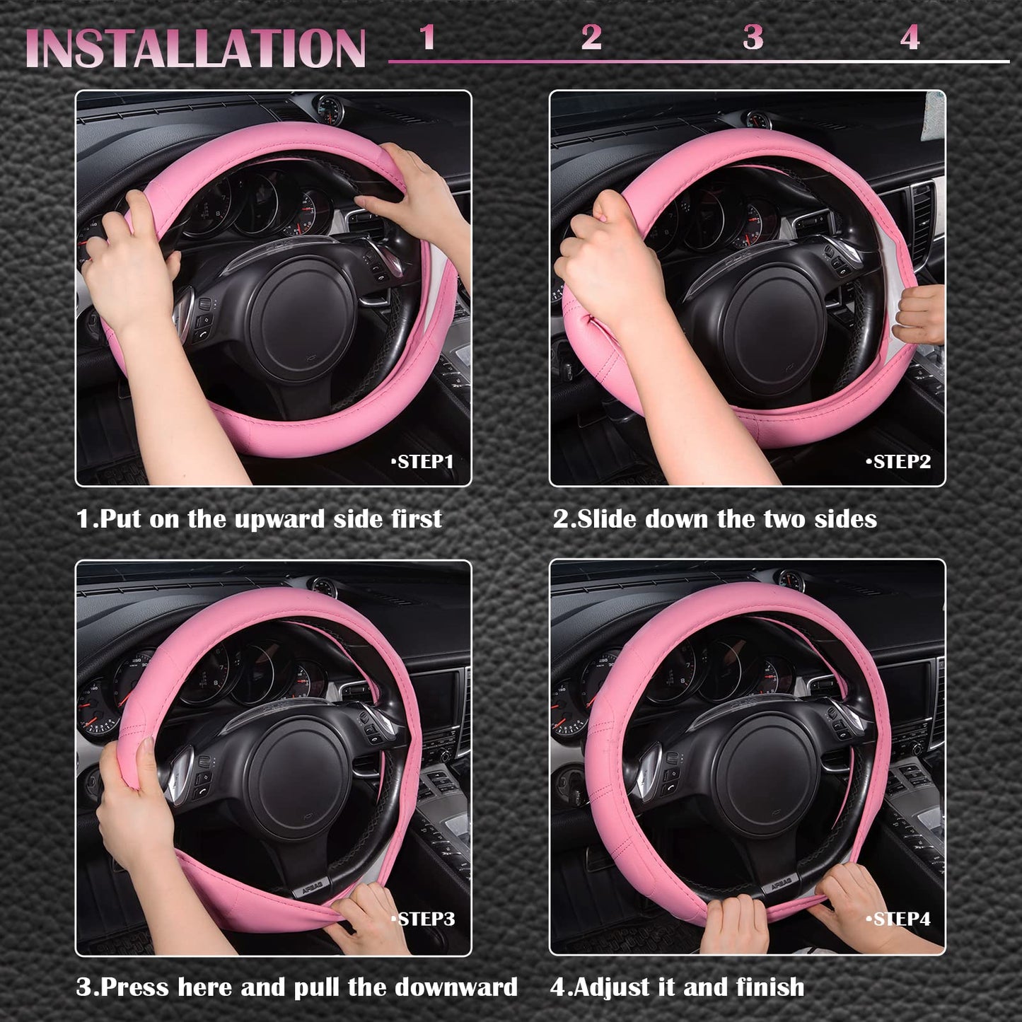 CAR PASS Line Rider Mikrofaser-Leder Sportlicher Lenkradbezug Universal Passend für 95% LKW, SUV, PKW, 36,8-38,1 cm Rutschfest Sicher Bequem Design (Schwarz-Grau)