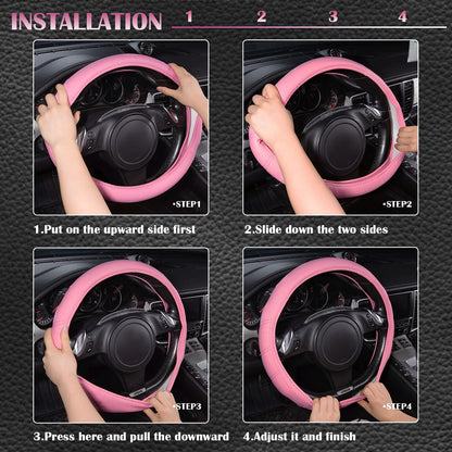 CAR PASS Line Rider Mikrofaser-Leder Sportlicher Lenkradbezug Universal Passend für 95% LKW, SUV, PKW, 36,8-38,1 cm Rutschfest Sicher Bequem Design (Schwarz-Grau)