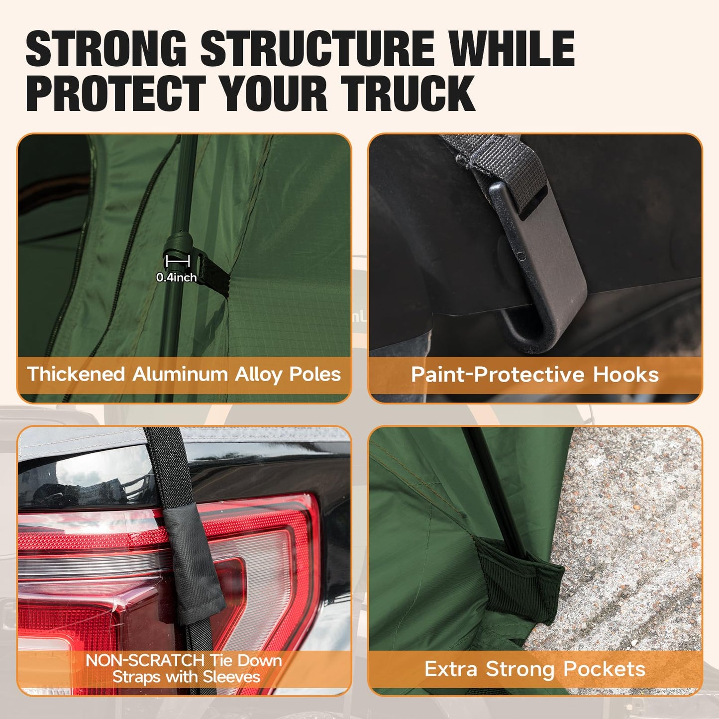 Truck Bed Tent 5.5-6ft: Easy Set Up Umburato Pickup Truck Tents for Camping, Waterproof PU3000mm Canopy for Truck Camper, Portable, Spacious for 2 Person Green