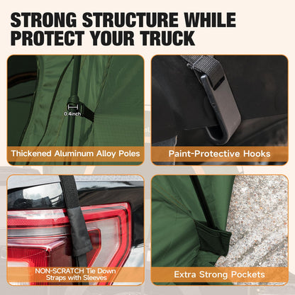 Truck Bed Tent 5.5-6ft: Easy Set Up Umburato Pickup Truck Tents for Camping, Waterproof PU3000mm Canopy for Truck Camper, Portable, Spacious for 2 Person Green
