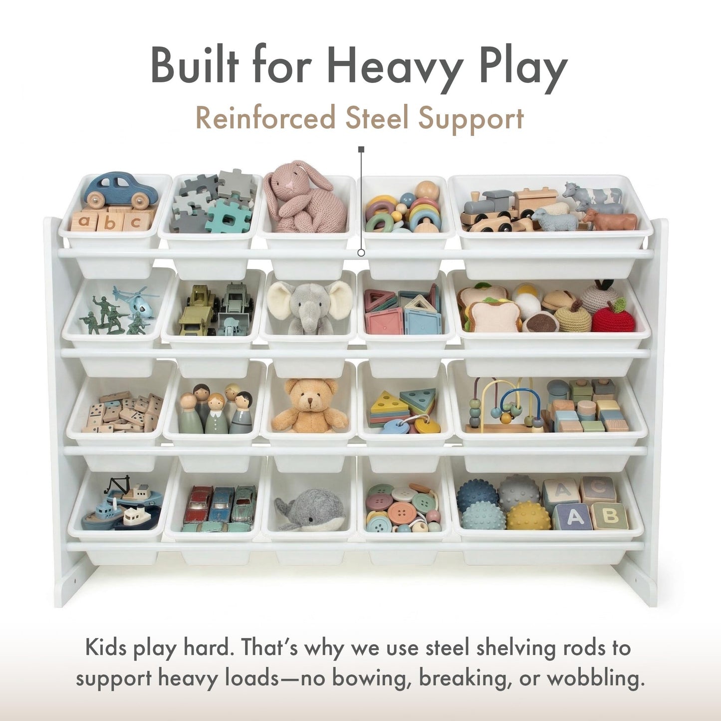 Humble Crew Toy Storage Organizer with 20 Removable Storage Bins for Kids Playroom, 4-Tier Toddler Toy Organization and Storage, Natural/White