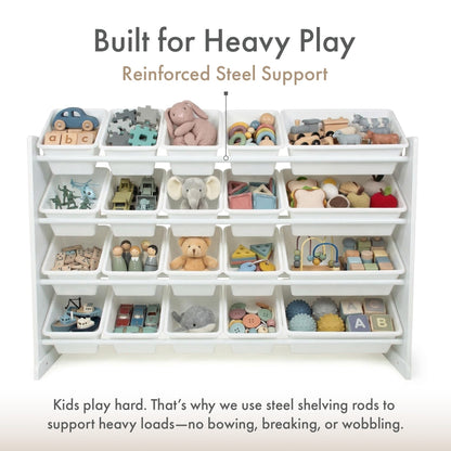 Humble Crew Toy Storage Organizer with 20 Removable Storage Bins for Kids Playroom, 4-Tier Toddler Toy Organization and Storage, Natural/White