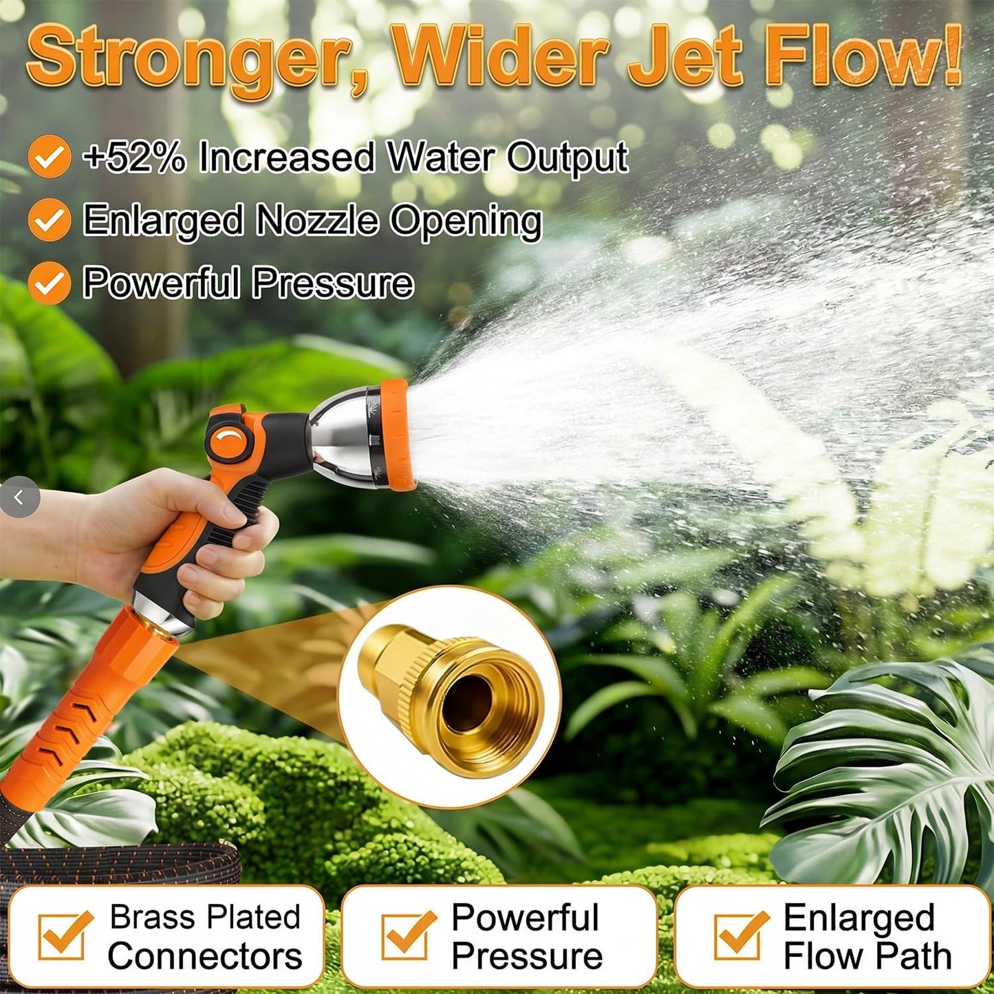 50FT Flexible Garden Hose & 10Modes Nozzle,None Expanding Lightweight Water Hose,Kink-Free,All-Weather 3/4 in. Hose for RV,Boat,Car Wash,Garden,Yard,Camper,Outdoor (Orange-Black, 50 Feet)