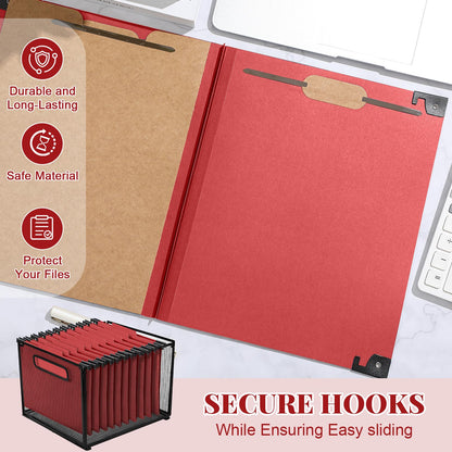 Henoyso 10 Pcs Hanging Classification File Folders, Letter Size Red Folders with 3 Pressboard Dividers, 8 Fasteners, 4 Inch Expansion, 1/3-cut Top Tab for Medical Records and File Cabinet Organizer