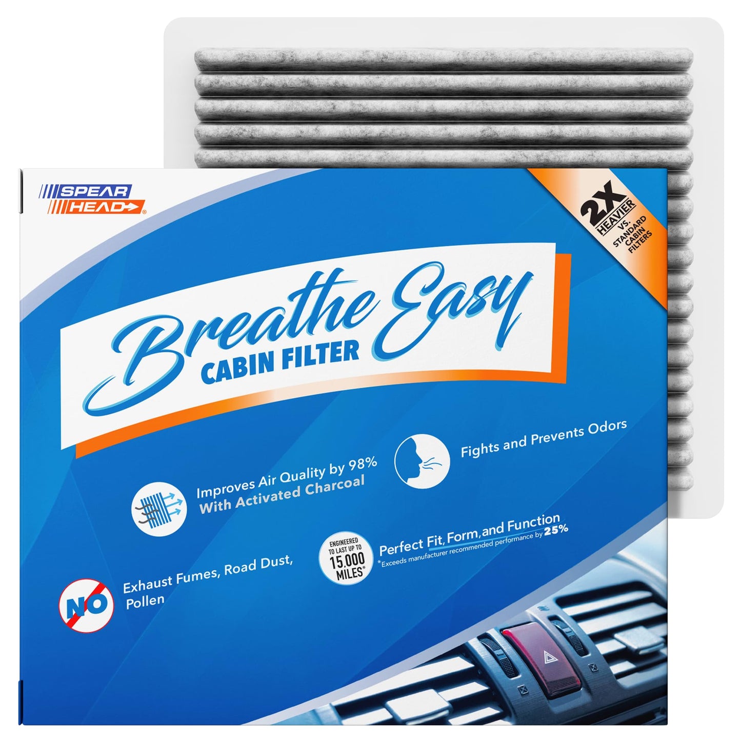 Spearhead Odor Defense Breathe Easy AC & Heater Cabin Filter | Fits Select 2016-2025 Toyota, Lexus, Subaru, 2016-2023 CX-9 Like OEM | Up to 25% Longer Lasting w/Activated Carbon (BE-157)