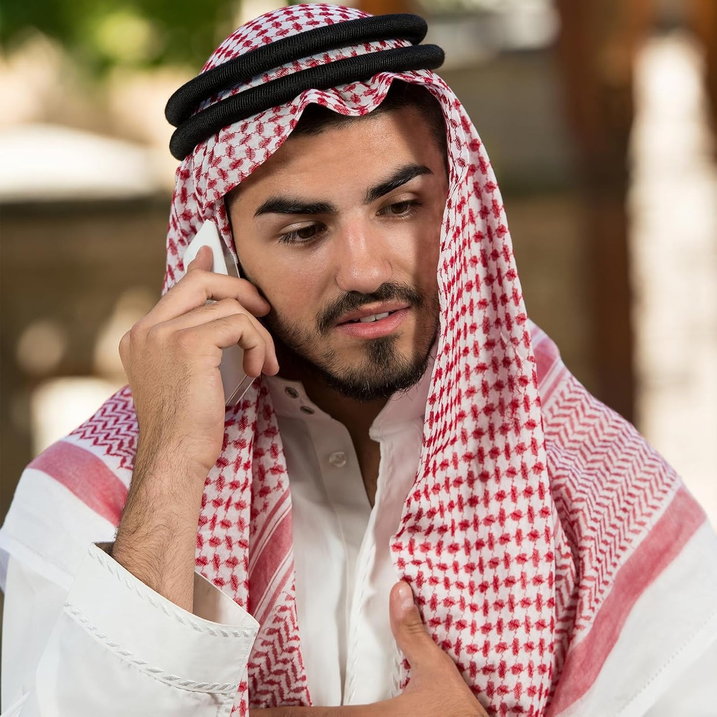 2 Stück Herren Arabisch Shemagh Kopftuch mit Aqel Seil Muslimische Kufiya Keffiyeh Mittelöstliche Kopfbedeckung Mittlerer Osten Wüstenscheich-Tuch Arabisches Kostüm, 55 x 55 Zoll, 2 Muster