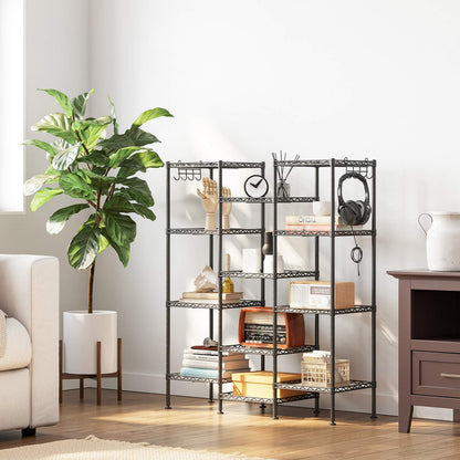 SONGMICS Storage Shelf, Small Metal Wire Shelving Unit, Adjustable Shelves, for Small Spaces, Garage, Bedroom, Living Room, Kitchen, Pantry, 5 Tier, 11.8 x 11.8 x 47.6 Inches, Ink Black ULGR123BH01