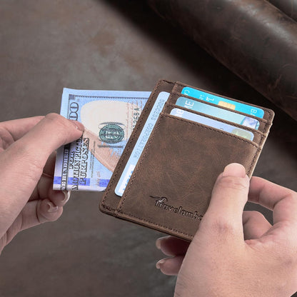 Travelambo Slim Wallet, Fronttasche, minimalistisch, Leder, RFID-blockierend, mittelgroß