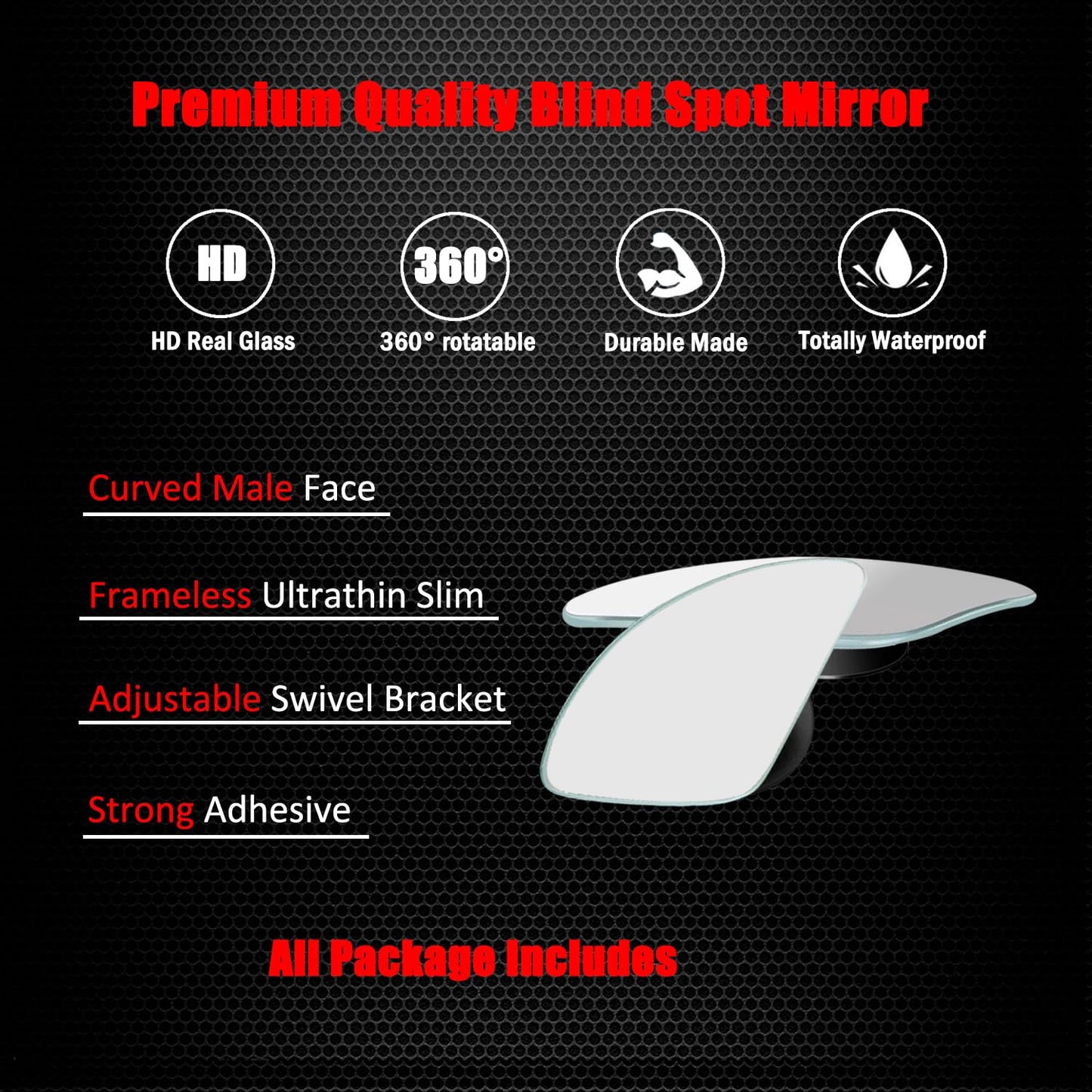 Ampper Blind Spot Mirror, 2" Round HD Glass Frameless Convex Rear View Mirror, Pack of 2