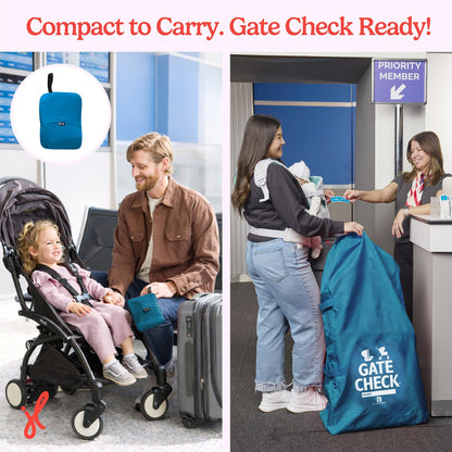 J.L. Childress Gate Check Bag for Single & Some Double Strollers - Travel Bag for Airplane, Fits Most Standard Baby Strollers, Airport Accessories Gate Check, Flying Essentials - Neon Blue