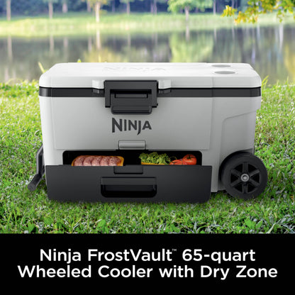 Ninja FrostVault 45QT Cooler with Wheels | Insulated with Temp Dry Storage Drawer | Keeps Ice Cold for Days | for The Beach, Camping, Picnics & More | Halocline Green | FB245TL