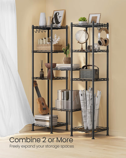 SONGMICS Storage Shelf, Small Metal Wire Shelving Unit, Adjustable Shelves, for Small Spaces, Garage, Bedroom, Living Room, Kitchen, Pantry, 5 Tier, 11.8 x 11.8 x 47.6 Inches, Ink Black ULGR123BH01