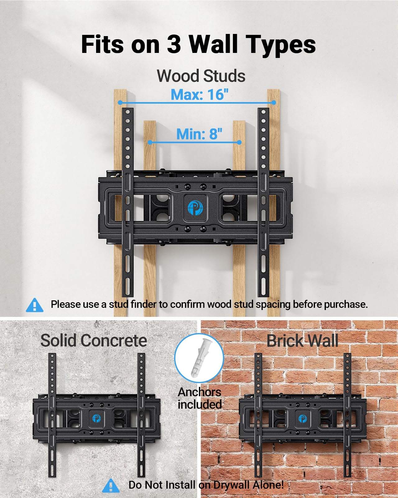 Pipishell TV Wall Mount for 26-74 inch LED LCD OLED 4K TVs up to 99lbs, Full Motion TV Mount Bracket Articulating Swivel Extension Tilting Leveling Max VESA 400x400mm, Fits 12/16 Inch Wood Studs