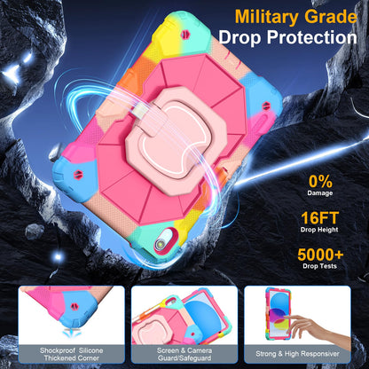 Case for iPad A16 11th Generation 11 Inch 2025, Auorld for iPad 10th Generation 10.9 inch 2022 case with Screen Protector, 360 Degree Rotating Stand Shoulder Strap Pencil Holder, Navy Pink