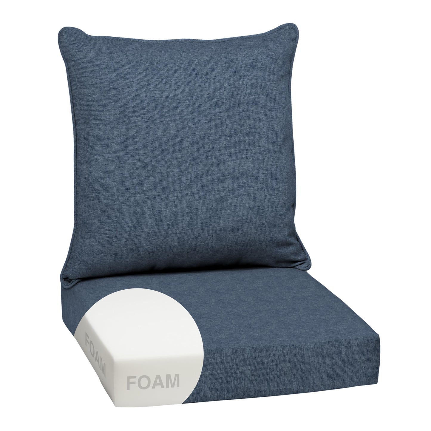 Arden Outdoor Foam Deep Seat Cushions Set, 24x24, Premium High-Density Foam, Never Flattens, Weather-Proof for Patio Chair Sofa Couch, Blue Shibori Stripe