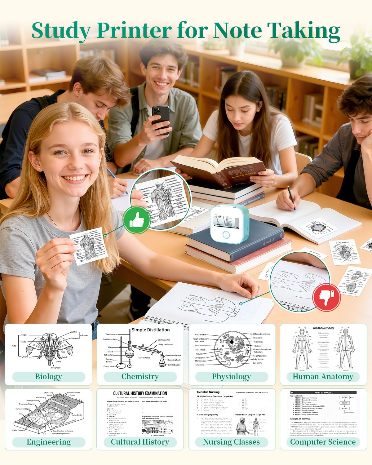 Memoking Mini-Drucker - T02 Aufkleberdrucker, Druckkapsel, tragbarer thermischer tintenloser Aufkleberhersteller, Bluetooth-Taschen-Minifotodrucker, Sofortdruck, Smart AI APP, für Studentenstudiennotizen, Tagebuch, Heimwerker, Geschenk