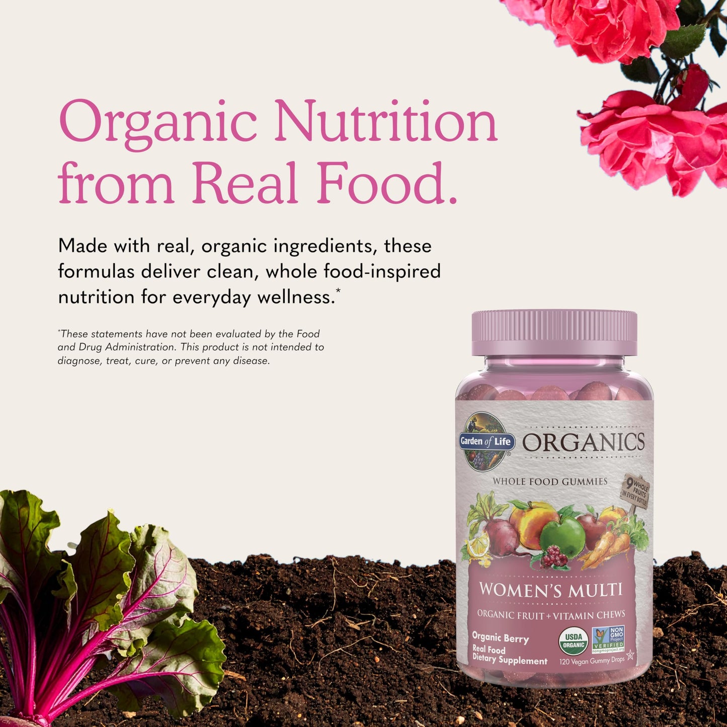 Garden of Life Organics Women's Gummy Vitamins - Berry - Certified Organic, Non-GMO, Vegan, Kosher Complete Multi - Methyl B12, C & D3 - Gluten, Soy & Dairy Free, 120 Real Fruit Gummies (Pack of 6)