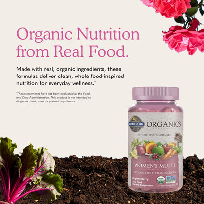 Garden of Life Organics Women's Gummy Vitamins - Berry - Certified Organic, Non-GMO, Vegan, Kosher Complete Multi - Methyl B12, C & D3 - Gluten, Soy & Dairy Free, 120 Real Fruit Gummies (Pack of 6)