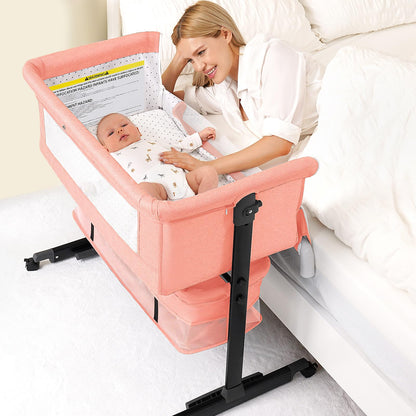 Semphis Baby Bassinet, 3 in 1 Bassinets Bedside Sleeper, Adjustable Height Bedside Sleeper with Rocking Mode, Breathable Mesh, Storage Basket, Wheels, Easy Assemble & Folding (Gray)
