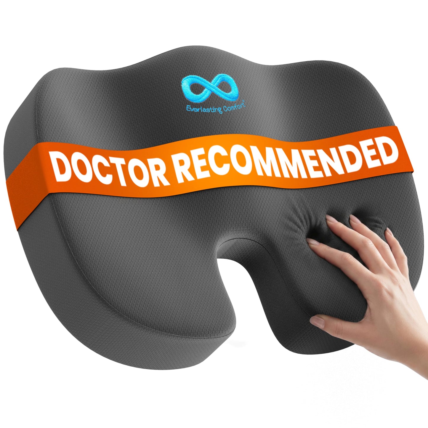 Everlasting Comfort Doctor Recommended Memory Foam Seat Cushion for Office Chairs & Car - Ergonomic Office Desk Accessories - Cushions for Tailbone Pain Relief, Sciatica (Black, Large)
