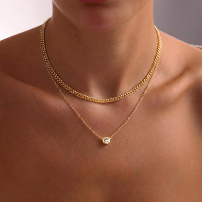 Tewiky Dainty 14k Gold Plated/Silver Cubic Zirconia Necklaces for Women, Simple CZ Jewelry Necklaces Trendy Gifts