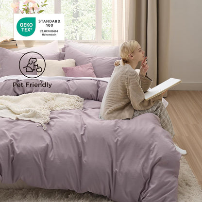 Funda nórdica blanca Bedsure, tamaño Queen, 3 piezas, aspecto de algodón prelavado, juego de cama extrasuave, incluye 1 funda nórdica de 228 x 228 cm con cierre de cremallera y 2 fundas de almohada, edredón no incluido
