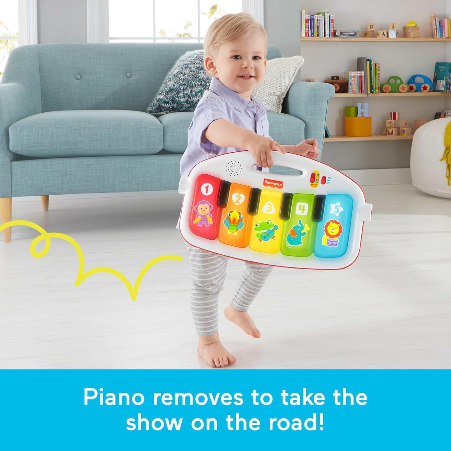 Fisher-Price Baby Spielmatte Deluxe Kick & Play Klavier-Gym Lernspielzeug & 2 Maracas Weiche Rasseln für Neugeborene bis Kleinkinder ab 0 Monaten
