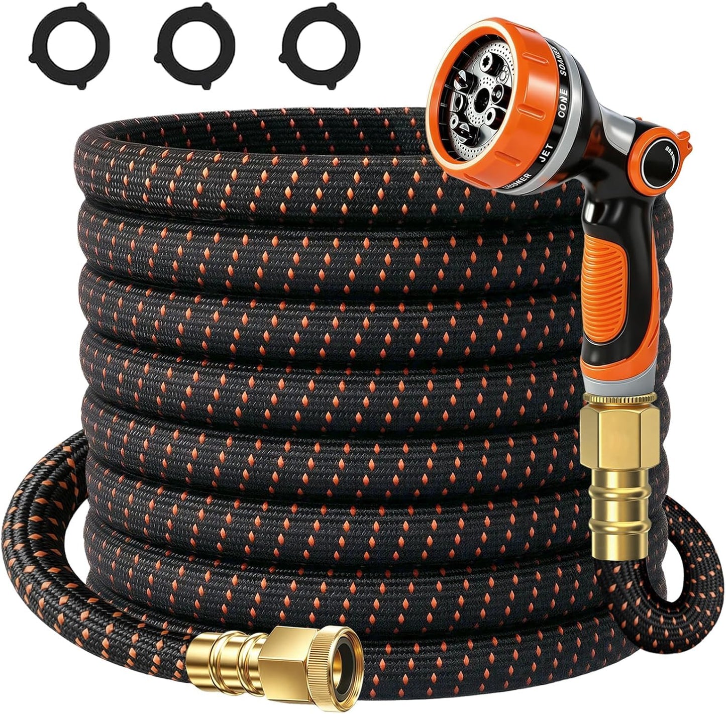 50FT Flexible Garden Hose & 10Modes Nozzle,None Expanding Lightweight Water Hose,Kink-Free,All-Weather 3/4 in. Hose for RV,Boat,Car Wash,Garden,Yard,Camper,Outdoor (Orange-Black, 50 Feet)