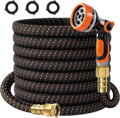50FT Flexible Garden Hose & 10Modes Nozzle,None Expanding Lightweight Water Hose,Kink-Free,All-Weather 3/4 in. Hose for RV,Boat,Car Wash,Garden,Yard,Camper,Outdoor (Orange-Black, 50 Feet)