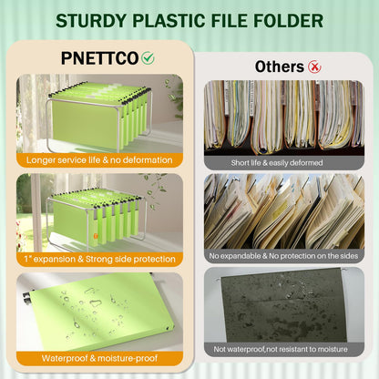 Extra Capacity Plastic Hanging File Folder, 12 Pack Reinforced Hang Folders Legal Size, Heavy Duty 1 Inch Expansion Filing Cabinet Folders, for Bulk Files, Medical Charts, Cream Yellow