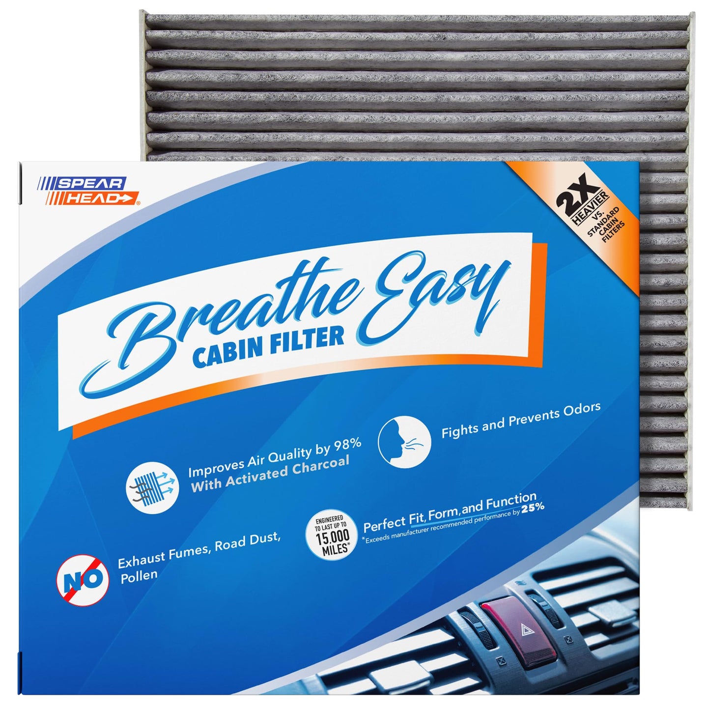 Spearhead Odor Defense Breathe Easy AC & Heater Cabin Filter | Fits Select 2016-2025 Toyota, Lexus, Subaru, 2016-2023 CX-9 Like OEM | Up to 25% Longer Lasting w/Activated Carbon (BE-157)