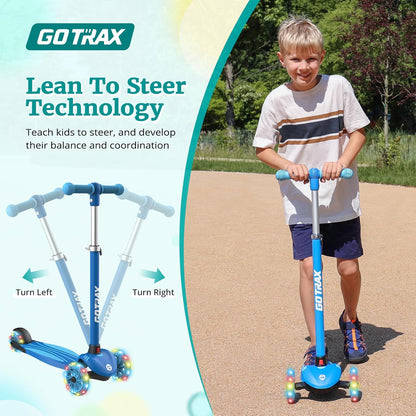 Gotrax KS1 Kinder-Roller, LED-Räder und 3-fach verstellbare Lenkerhöhe, Lean-to-Steer & breites Anti-Rutsch-Deck, 3-Rad-Roller für Jungen und Mädchen ab 3 Jahren und bis 45 kg