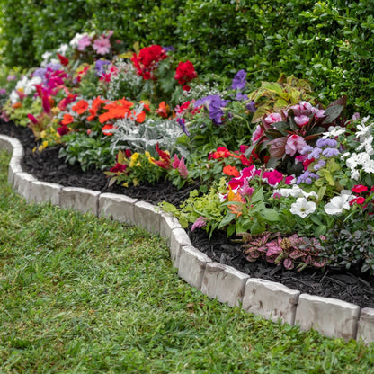 EasyFlex No-Dig Landscape Edging with Anchoring Spikes, 2.7 in Tall Decorative Stone-Look Garden Border, 15 Foot Kit, Brown