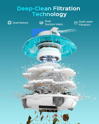 (2026 Upgrade) Cordless Pool Vacuum for Above Ground Pool, Automatic Pool Cleaner Robot Cleaning Up to 660 sq.ft, Dual-Layer Filtration, 90 Mins Runtime, Self-Parking, with Hook (Light Tinted Black)