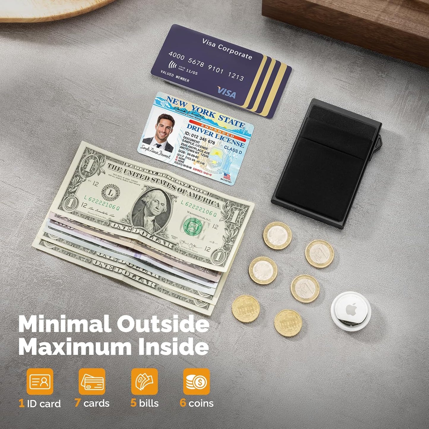 YESIIW Minimalistisches Pop-up-Kartenetui für Herren, RFID-blockierend | Schlankes Visitenkartenetui mit Geldfach | Aluminium-Metall-Bankkartenetui für Scheine, Münzen und Debitkarten