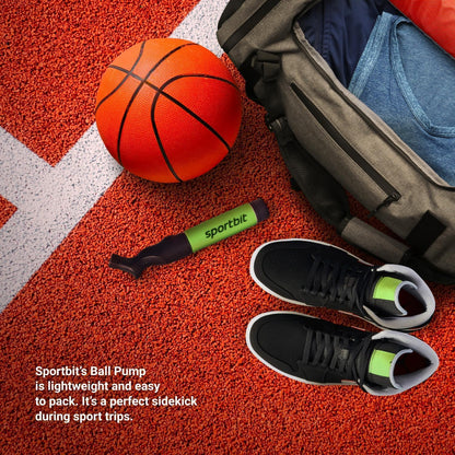 SPORTBIT Ballpumpe für Sportbälle - Basketballpumpe, Volleyballpumpe, Fußballpumpe - Handpumpe für alle Sportbälle - Push & Pull Aufblassystem - Inklusive 5 Nadeln