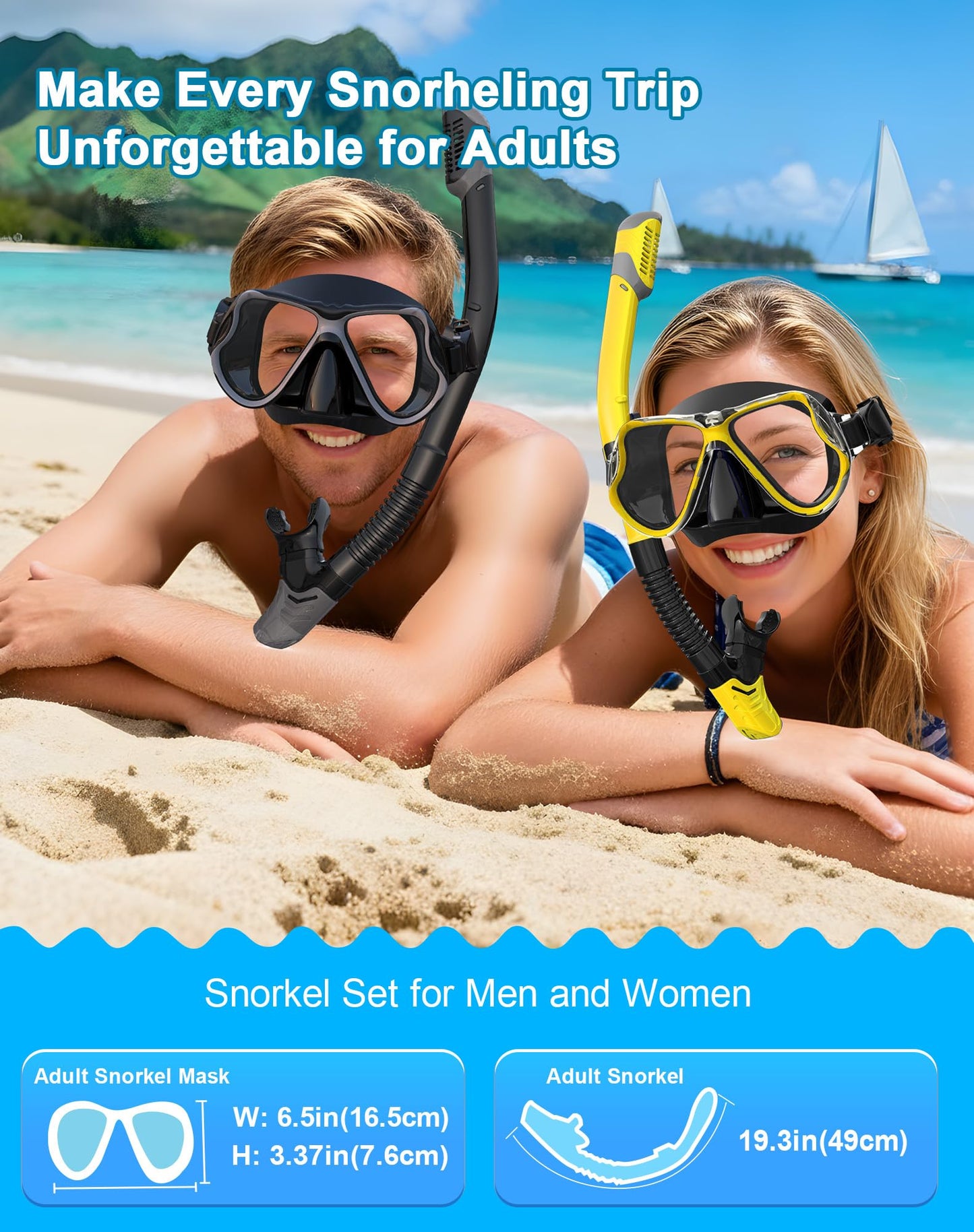 Greatever Dry Snorkel Set,Panoramic Wide View Anti-Fog Scuba Diving Mask,Professional Snorkeling Gear for Adults Kids
