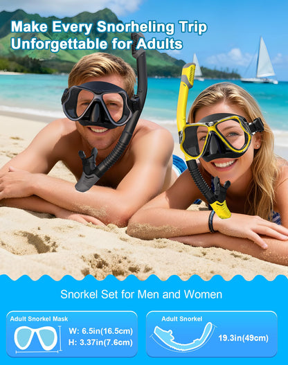 Greatever Dry Snorkel Set,Panoramic Wide View Anti-Fog Scuba Diving Mask,Professional Snorkeling Gear for Adults Kids