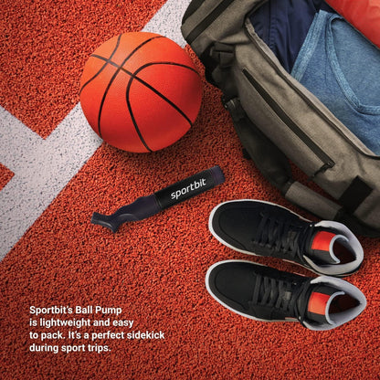 SPORTBIT Ballpumpe für Sportbälle - Basketballpumpe, Volleyballpumpe, Fußballpumpe - Handpumpe für alle Sportbälle - Push & Pull Aufblassystem - Inklusive 5 Nadeln
