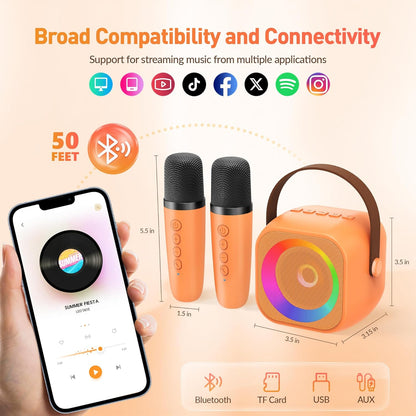 Mini Karaoke Machine for Kids Adults, Portable Bluetooth Speaker with 2 Wireless Microphone, Birthday Gifts for Girls Boys Ages 4, 5, 6, 7, 8, 9, 10, 12+ Years Old (Pinkcolor)
