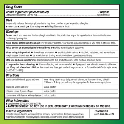 Amazon Basic Care All Day Allergy,Cetirizine Hydrochloride Tablets,10 mg,24-Hour Relief for Sneezing,Runny Nose,Itchy Eyes&Throat,Indoor&Outdoor Allergy Relief,30 Count (Packaging may vary)(Pack of 2)