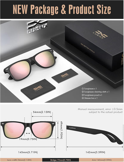 LUENX Polarisierte Sonnenbrillen für Herren und Damen, quadratische Fassung – UV-400-Schutz, 54 mm