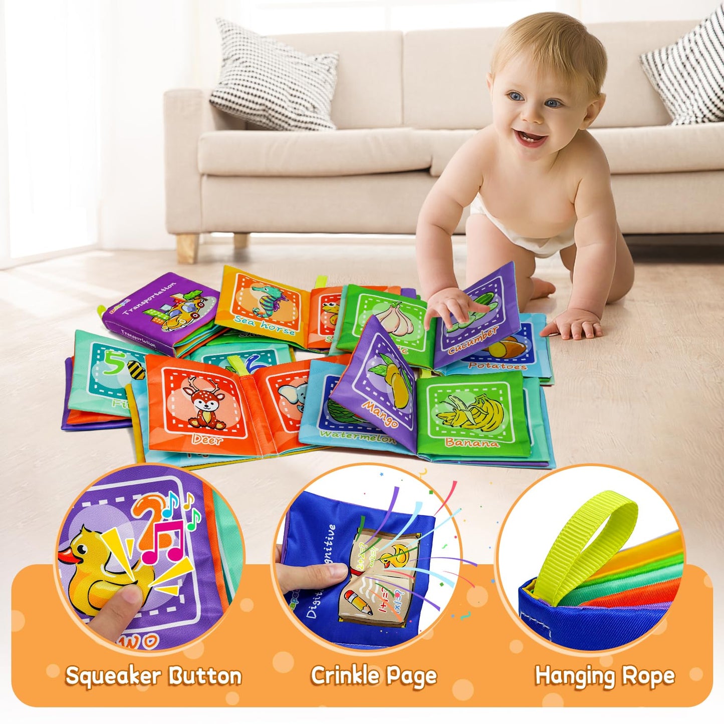 Dr.Rapeti Stoffbücher Babybücher Badebücher 6er-Pack für Babys Kleinkinder Kinder Raschelnd Quietschend Waschbar Beißfest Ungiftig Frühpädagogisch Geschenkbar