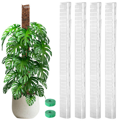 EOX 4 Pcs 24 Inch Plastic Moss Pole for Monstera, Large D Shaped Poles for Climbing Plants Work with Sphagnum Moss, 90 Inch Plant Stake Set of 4, Garden Ties