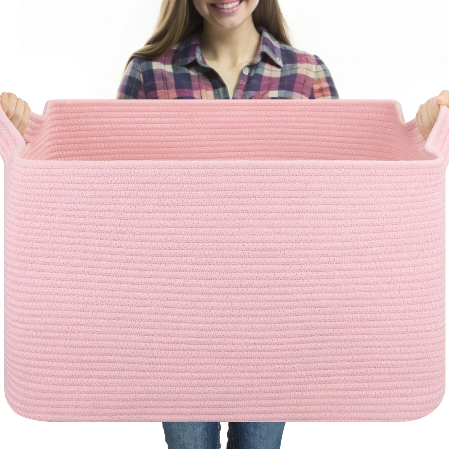 OIASKET 95L Extra Large Blanket Basket, 24" x 16.9" x 14.2" Woven Storage Basket for Living Room, Nursery Blanket Storage for Toys, Towels, Dirty Clothes (Grey)